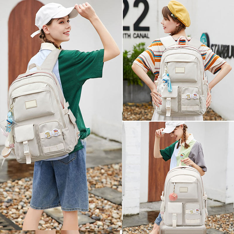 LS Female junior high school student backpack high school student school bag large-capacity backpack college student computer bag