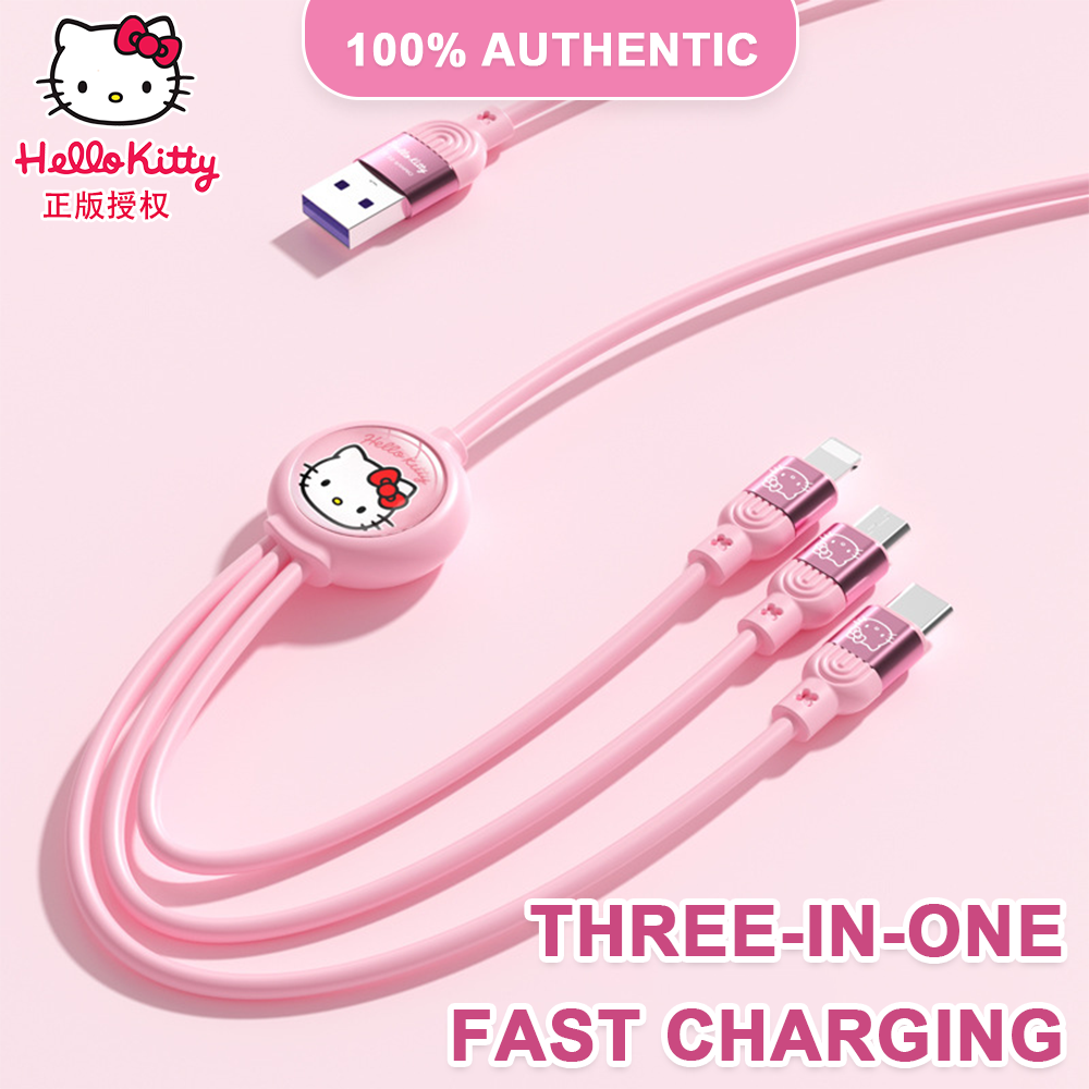 100% Authentic Sanrio Hello Kitty Accessories Melody 3 in 1 Charging Cable Cinnamoroll USB Cable Type C Lightning Cable Micro USB Cable Fast Charging for iOS and Android Smartphone Kuromi AQ1 SJ-726 AQ2