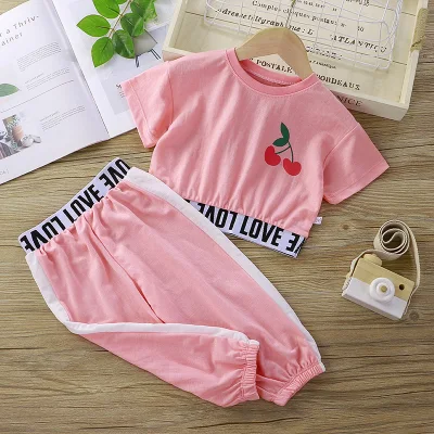 2Pcs Girl Clothing Sets Letter Children Short Sleeve T-shirt+Pants Baby Suit Casual Kids Clothes Breathable Summer Outfits T-shirt Clothing Suit