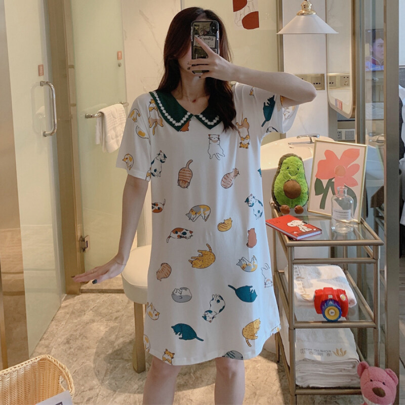 Nơi bán 2020women Áo Ngủ Ngọt Ngào Mùa Hè Bộ Đồ Ngủ Rộng Rãi Cổ Áo Búp Bê Mèo Con Ve Áo Sữa Ngắn Tay Vải Lụa Dễ Thương Áo Ngủ Sinh Viên Giản Dị Mặc Giản Dị
