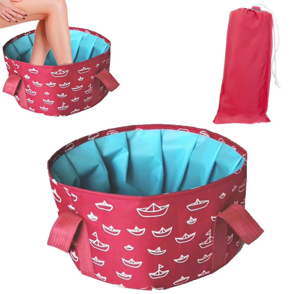 Foldable Bucket Oxford PEVA 100% Waterproof Double Layer For Soaking Feet Portable Travel Foot Bath Tub Folding Foot Spa Soak Basin Water Container For Camping Picnic