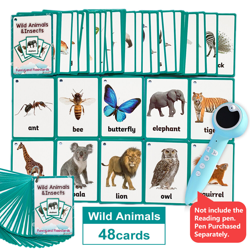 Preschool First Words Flash Cards in Animals Themes for Kids Early Learning 