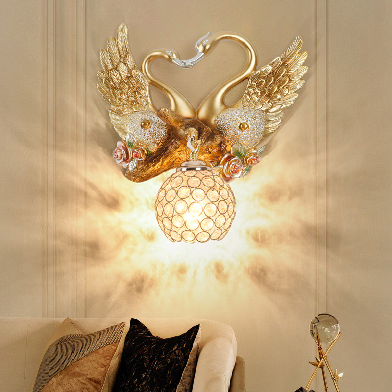 Gold Swan Crystal Wall Light Creative LED Wall Lamp Living ...