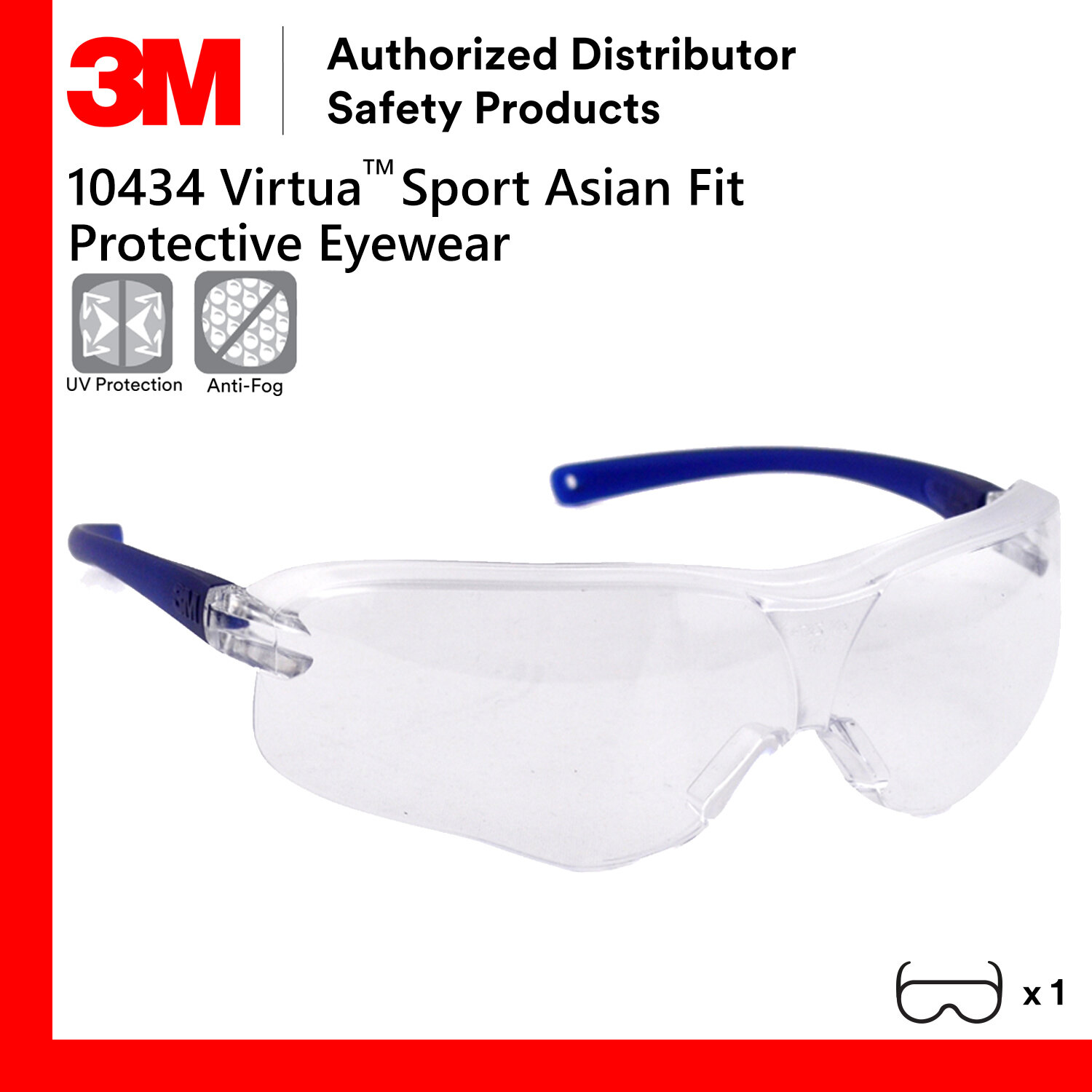 3M 10434 Virtua Sport Safety Eyewear Asian Fit Anti Fog [Clear
