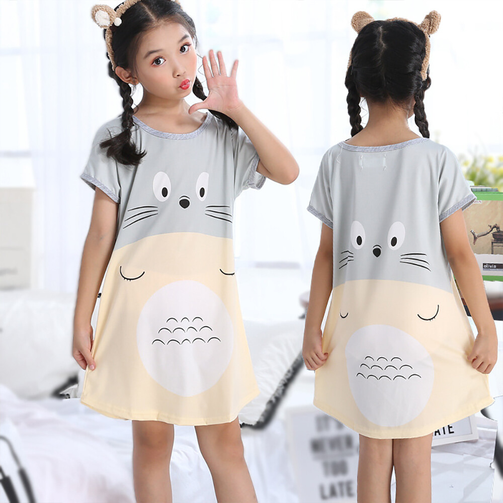 Kingstar Cartoon Pajama Dress For Kids Girl Crew Neck Short sleeve Summer Loose Clothing