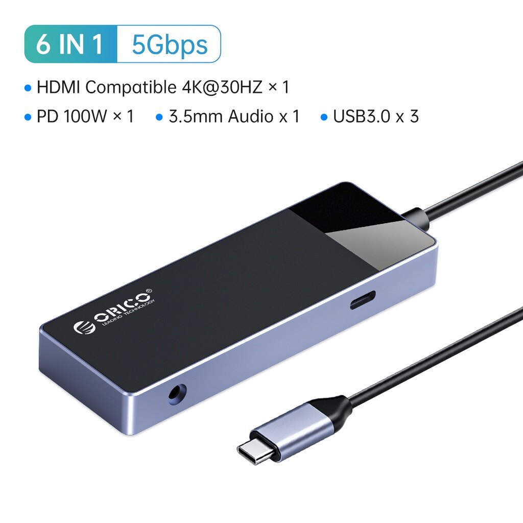 Usb 3.0 hub, orico usb c adapter and 5-port usb docking station support pd 100w vga hdmi, for macbook, mac pro, mac mini, imac, surface pro, xps, pc, flash drive, mobile hdd, black