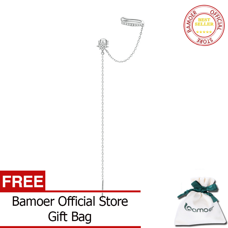Bamoer one side 925 sterling silver simple star ear cuff for women fashion jewelry earring gift sce1450