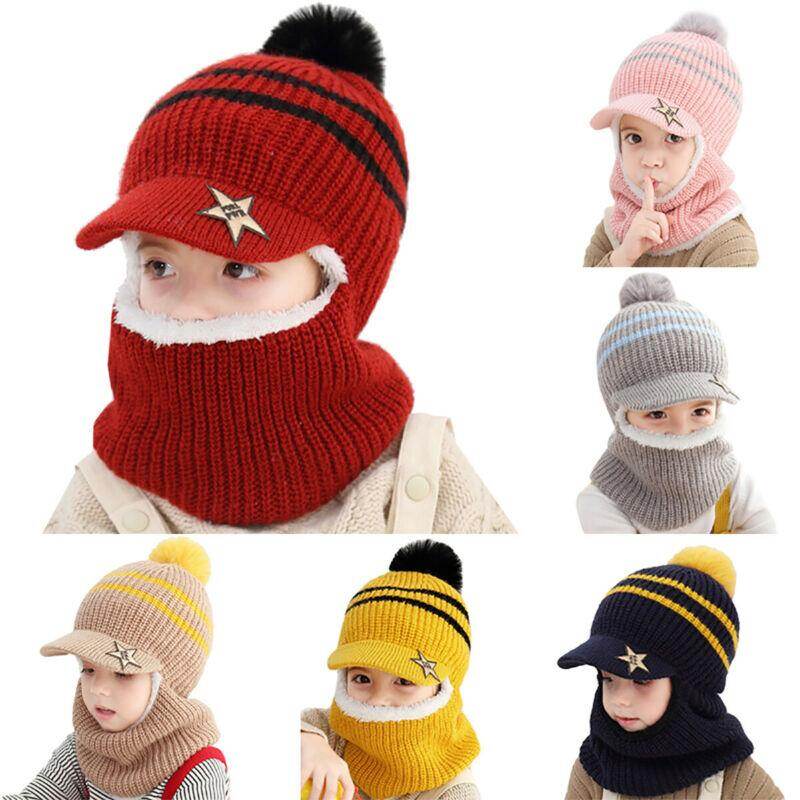 Kingstar123 Toddler Kid Boy Girl Hats Winter Warm Knitted Fleece Beanie Hat Earflap Scarf Cap Set