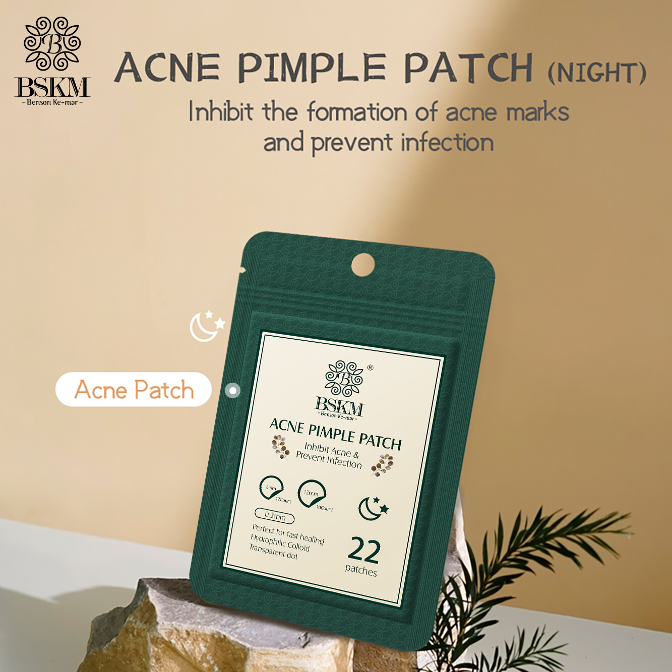 BSKM Tea Tree Acne Patch Day & Night, Pimple Patch Invisible Acne Sticker Remove Acne Marks Fast Healing 48pcs