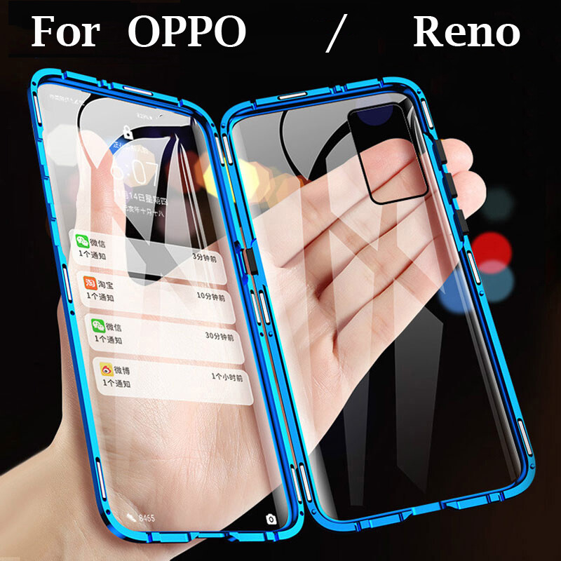 For OPPO Reno10 Pro+/A98 5G/A78 5G/A77s/Reno 8 T Z Pro 5G Full Cover Metal Case Two-sided Front and Back Tempered Glass Casing Phone Shell
