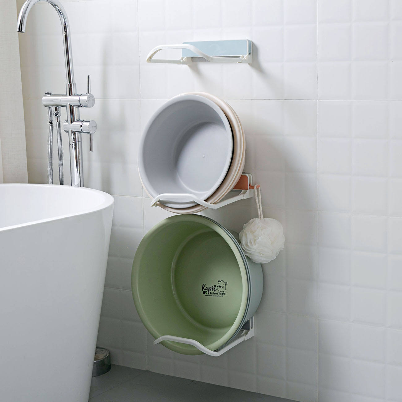 Homenhome Wall Mounted Basin Storage Rack Foldable Hanging Holder Kitchen Bathroom Toilet Laundry Space Saver