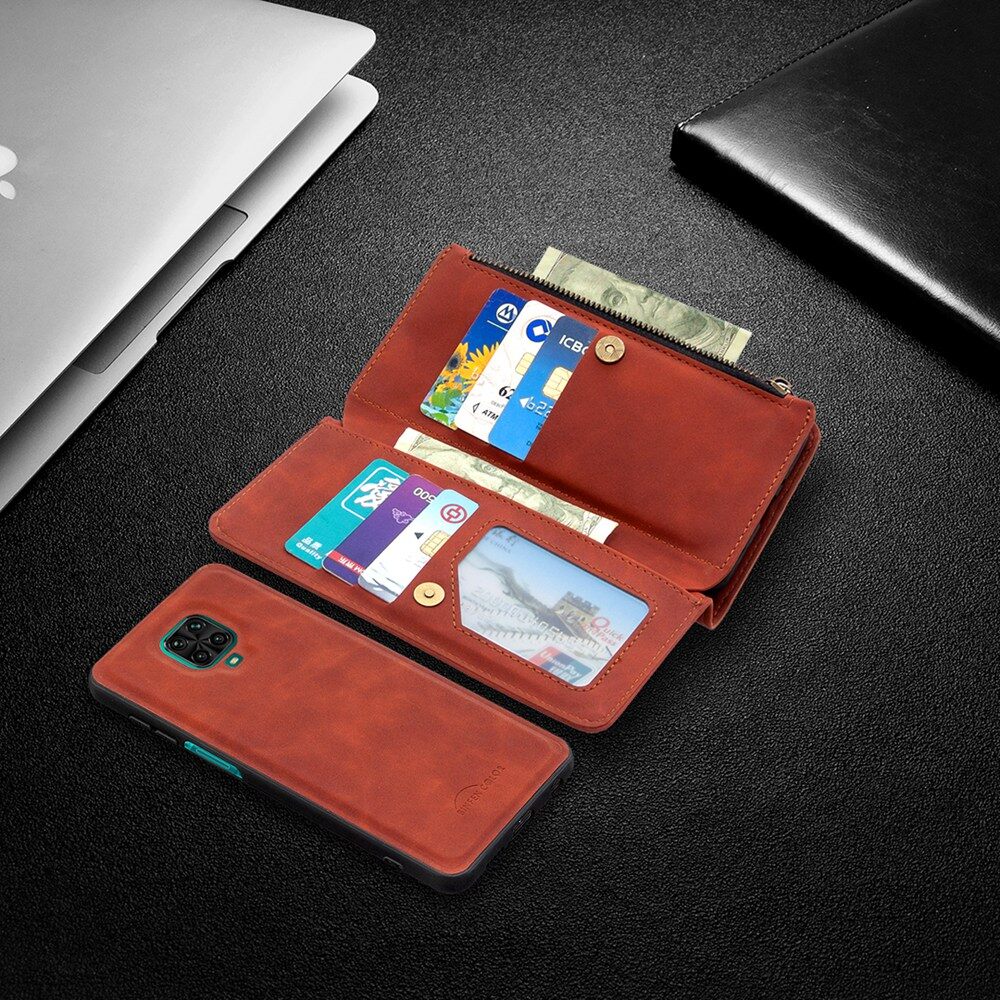 Ốp Điện Thoại Xiaomi Redmi Note 9/Redmi 10X(4G) ốp Da Kiêm Ví Kéo Khóa Cho Redmi Note 9S/Redmi Note 9 Pro/Redmi Note 9 Pro Max, Ốp Lưng 2 Trong 1 Có Thể Tháo Rời, Có Khe Đựng Thẻ