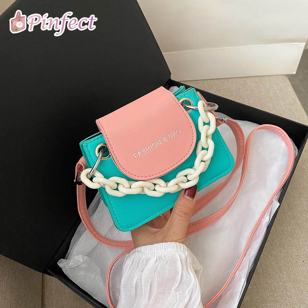[Pinfect] ​Fashion Vintage Elegant Hit Color Mini Shoulder Bag Women Acrylic Chain Small Tote Lady Crossbody Messenger Handbag Sling Bag