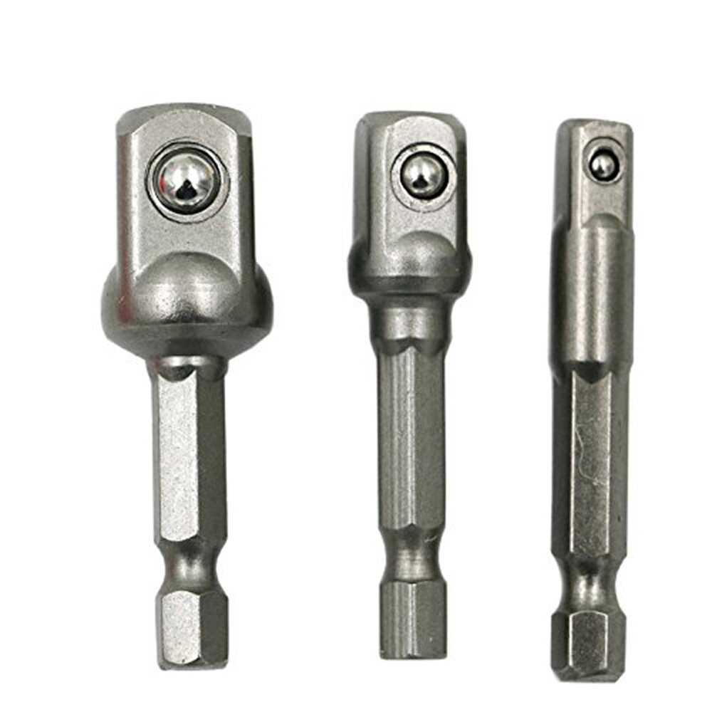 3pcs chrome vanadium steel socket adapter wrench hex shank to 1/4" 3/8" 1/2" extension drill bits bar hex bit set power tools