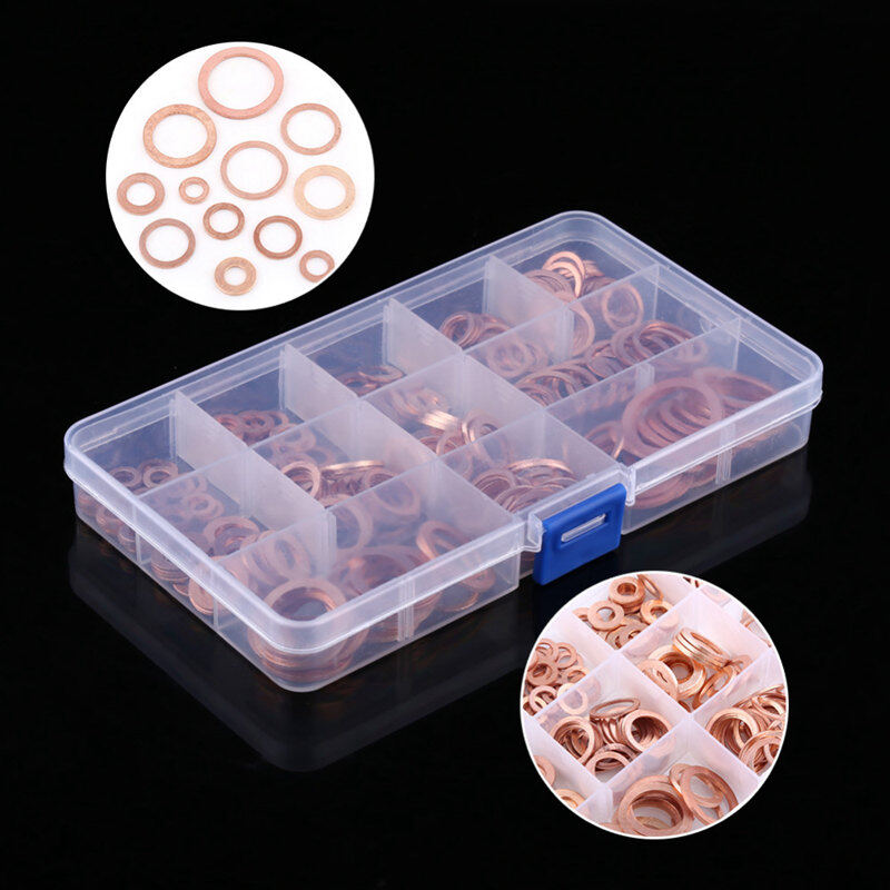 280pcs Professional Assorted Copper Washer Gasket Set Flat Ring Seal Assortment Kit M5-M20 with Box For Hardware Accessories