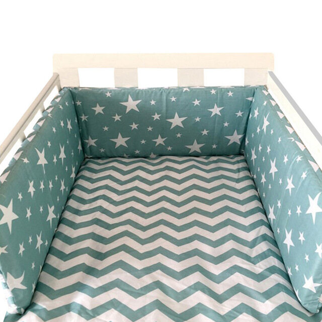 1PCS เด็กผ้าฝ้ายกันชนในเปลเด็กแรกเกิดผ้าฝ้ายผ้าลินิน Cot กันชนเตียงเด็กทารก Protector สีเทาดาวพิมพ์ผ้าปูเตียงสำหรับเด็ก