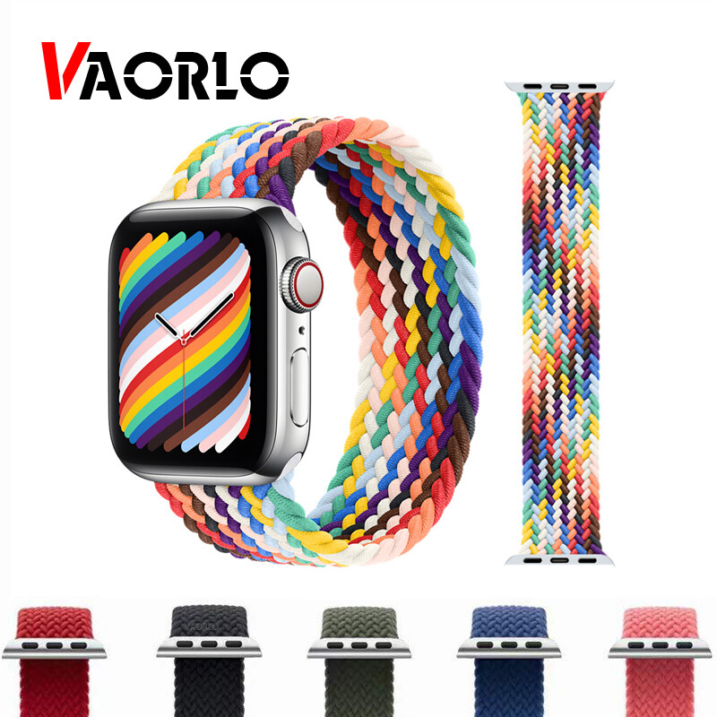VAORLO Fabric Braided Solo Loop Nylon Strap For Apple Watch SE 6 Band 44mm 40mm 38mm 42mm Elastic Bracelet for iPhone Watch Series 5 4 3 2 1