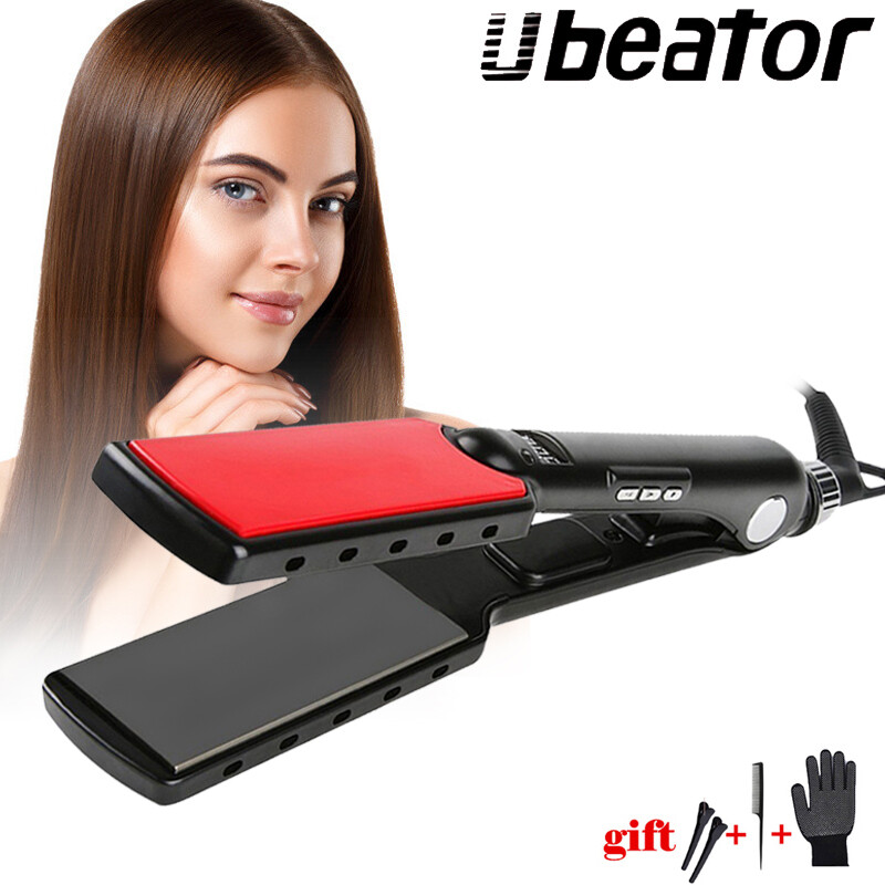 Professional Hair Straightener High Temperature Wide Plates Keratin Straightening Irons Styling Tool Titanium Flat Iron LED Dis