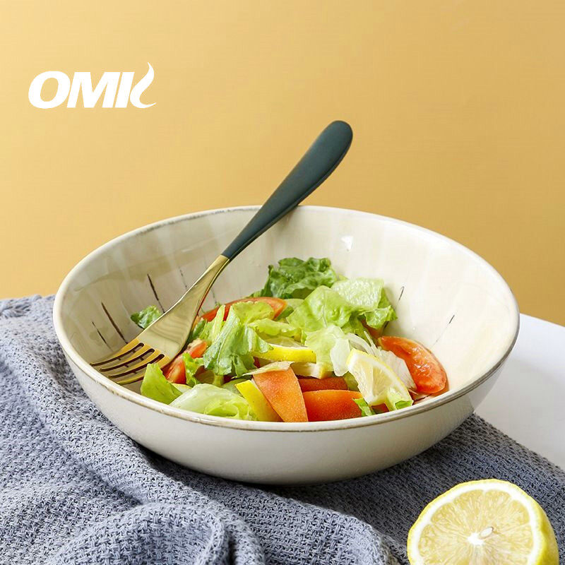 Omk Nhật Bản phong cách cổ điển đồ đá 8 inch bát đựng sa lát 850ml nhà Bộ đồ ăn bằng gốm thiết lập