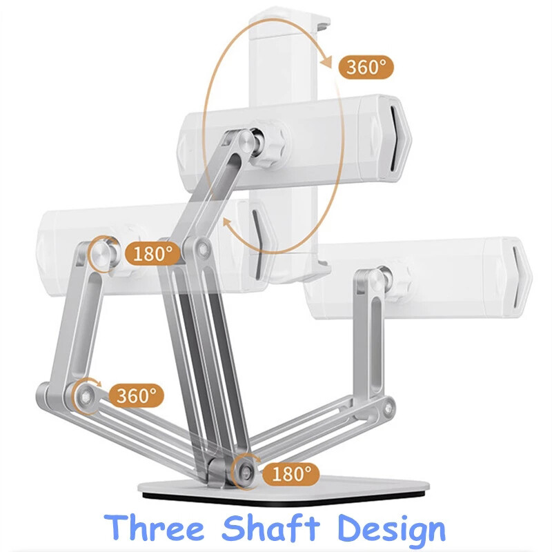 JDB Foldable Tablet Stand Three Shaft Design Bracket Multi Angle Adjustable Tablet Support Desktop Aluminum Hands Free Cell Phone Holder for iPhone iPad Air Mini Pro 4-13 inch