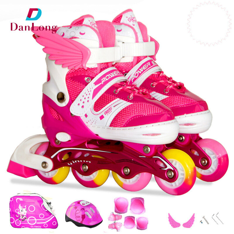 Phân phối Roller Skate Full Set Children Flashing Adjustable Ice Skates【Free gift + protective gear + helmet +Package+ parts】S=31-34 M=35-38 L=39-42