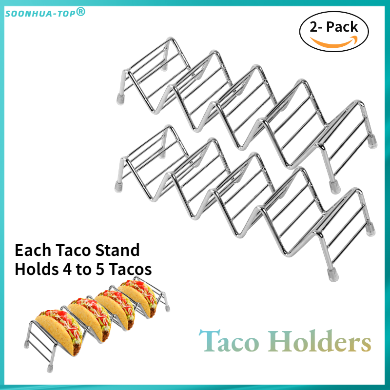 2Pack Taco Holder Stand Stainless Steel Rustproof Taco Holders Shell Rack Dishwasher Safe for Restaurant Home Kids 
