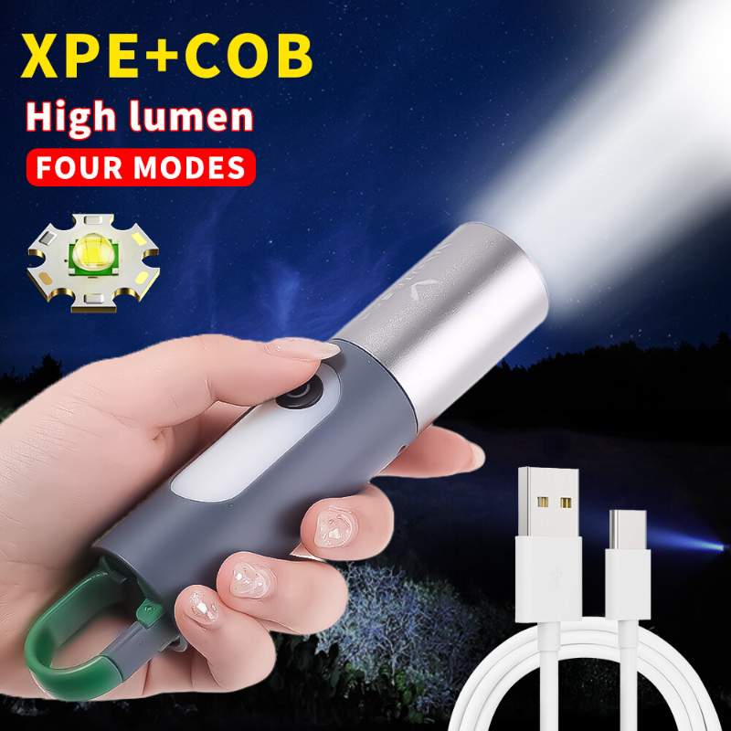 Mini Đèn pin móc khóa đèn pin Led sạc điện xách tay đèn pin sạc USB công suất cao cắm trại tầm xa đèn lồng