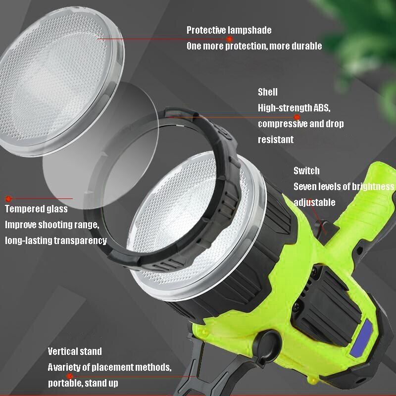 Touch Light High Power 800W Super Bright LED Waterproof Chargeable Searchlight Handheld Flashlight Work Light Spotlight Floodling