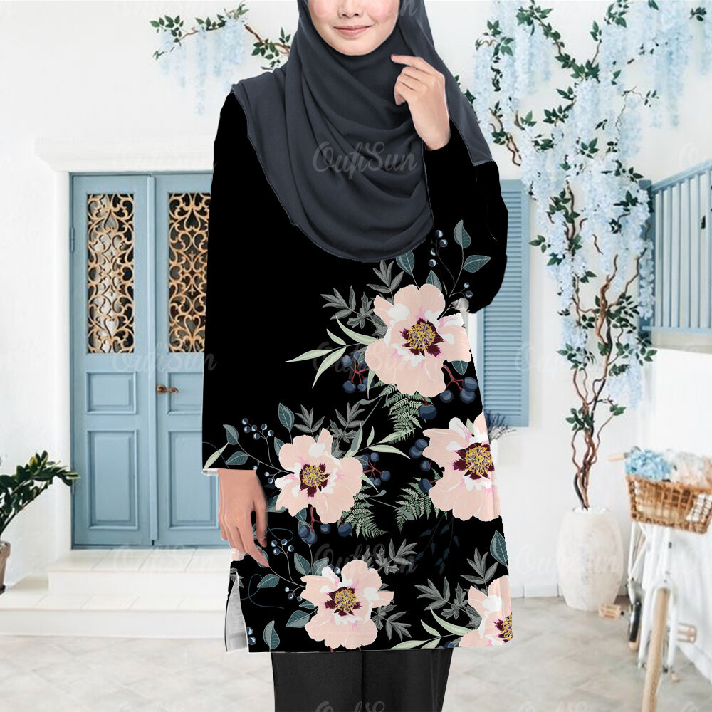 Baju Raya Sulam 2024 Floral Muslim Long Dress Modern Women s Muslim Plus Size Tops Lazada