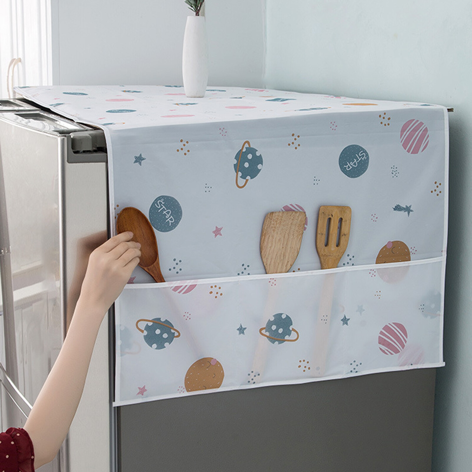 POCO Creative Refrigerator Dust Cover High Density Waterproof Fine Workmanship Feather Printing Fridge Dust Cover for Fridge Refrigerator Top Cover