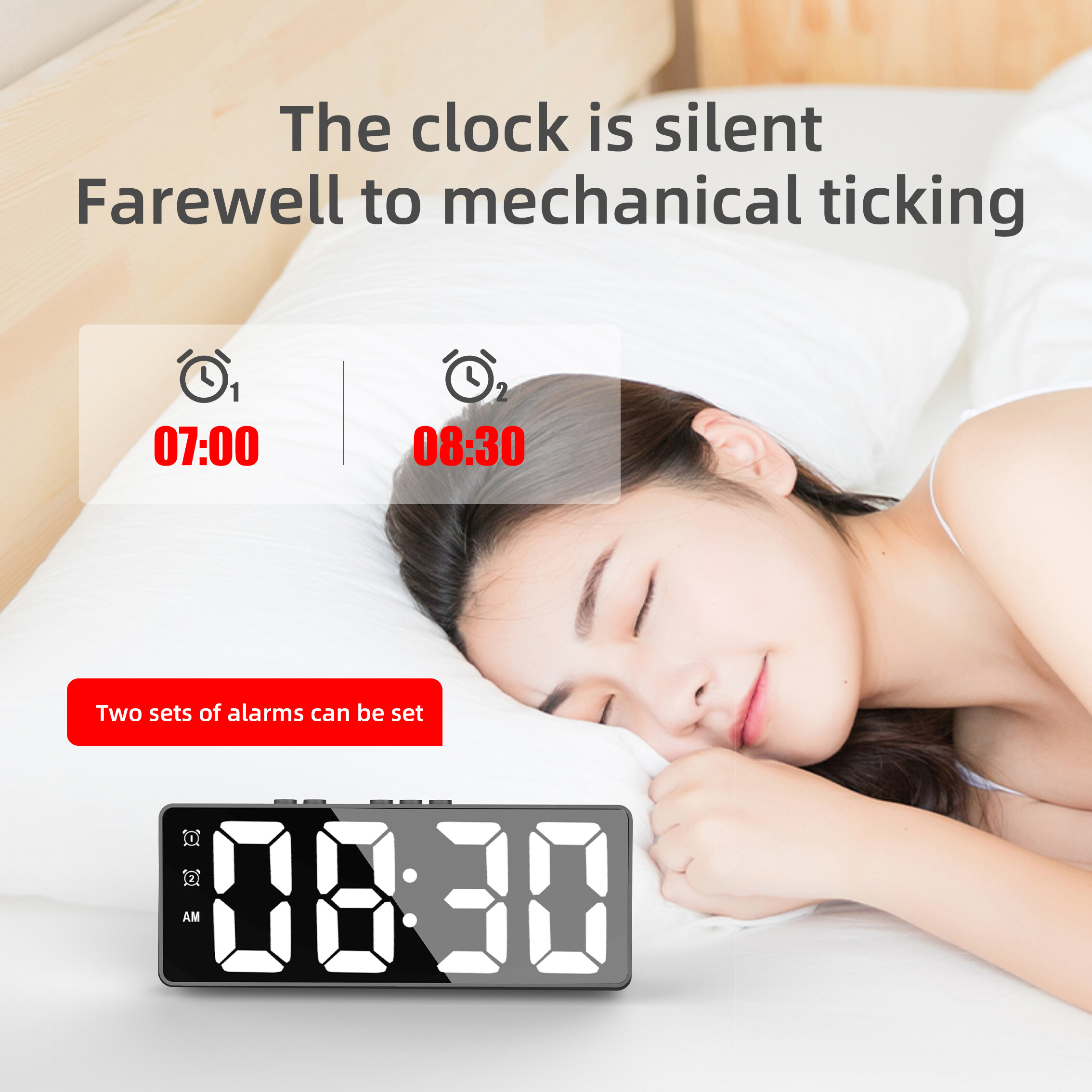 Private model simple LED electronic alarm clock clock student plug-in dual-purpose small alarm clock, digital clock voice activated temperature clock