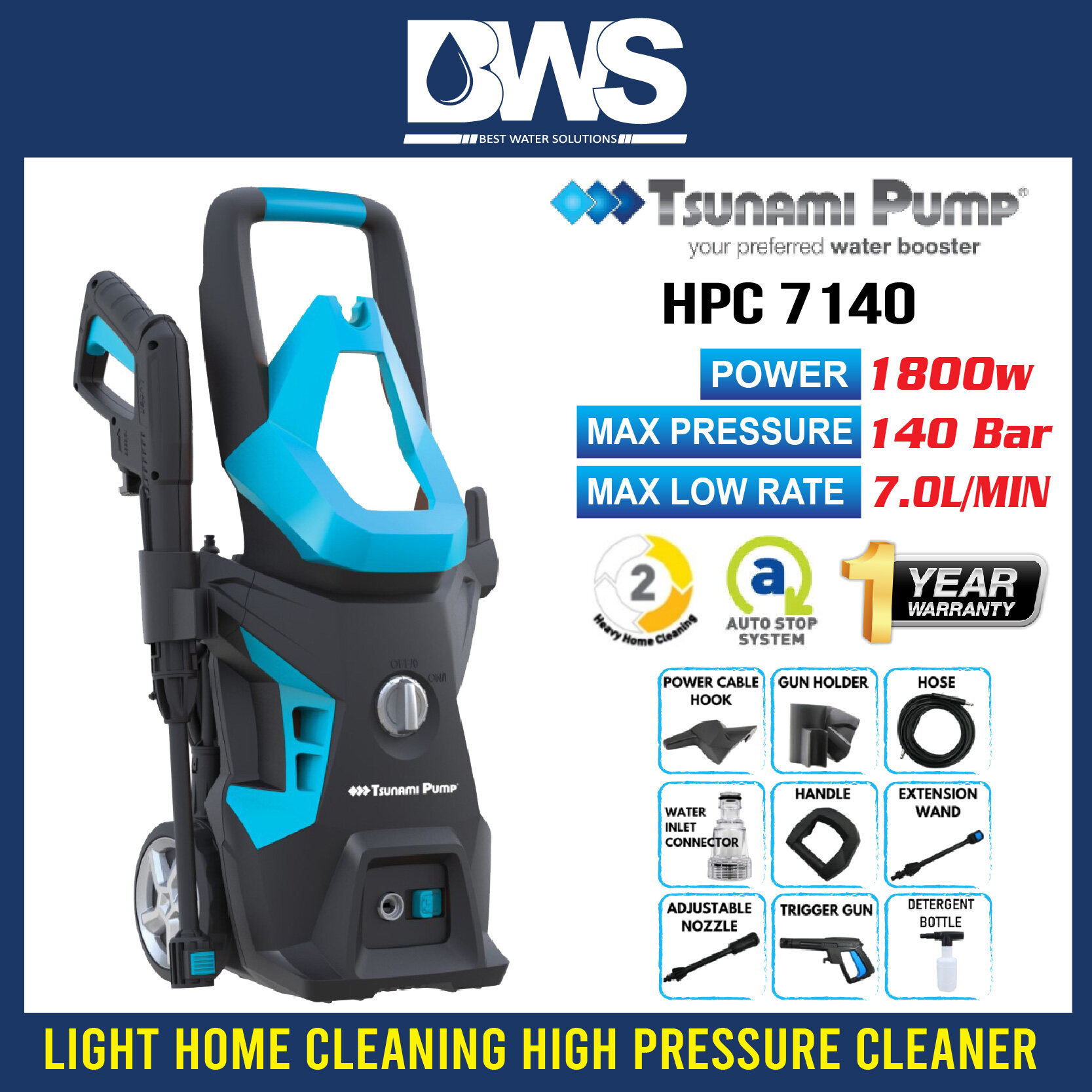 TSUNAMI HPC 7140HPC7140HPC7140 HIGH PRESSURE CLEANER PUMPWATER GUN