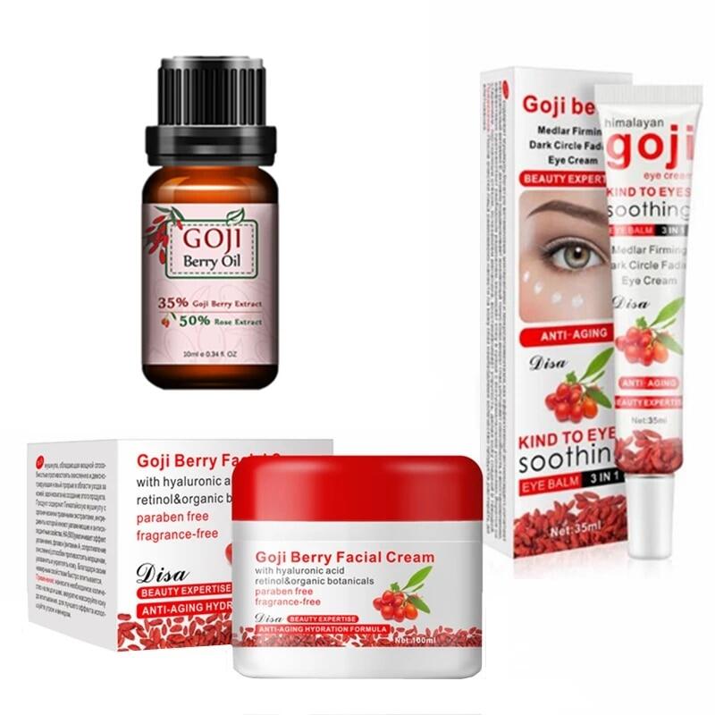 MO TULIP 3Pcs GOJI Cream 100G Goji Serum Goji Serum Hyaluronic Acid Anti Aging Anti Wrinkle Remove Spots Moisturing Skin Care 