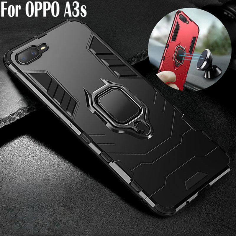 Untuk OPPO A3S Casing Ponsel Tahan Guncangan Braket Mobil Dudukan Cincin Hybrid 2 In1 Case Plastik Keras + TPU Silikon Lembut Kasar Casing Kover