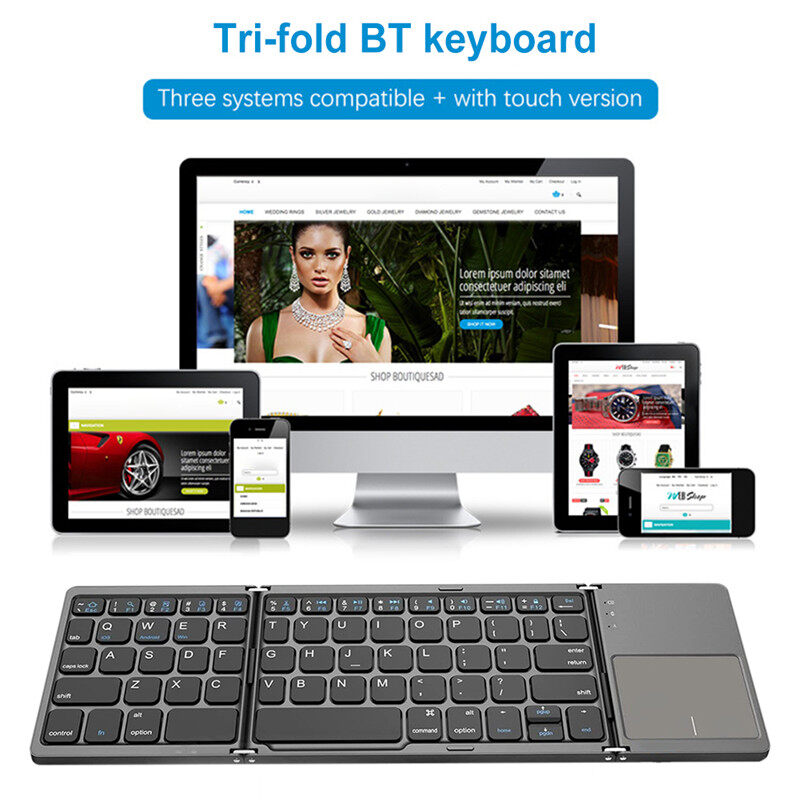 Kebeteme không dây mini bluetooth có thể gập lại Bàn phím kèm bàn di chuột cho PC văn phòng
