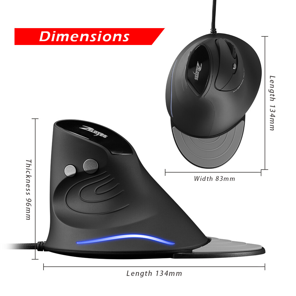 ZELOTES T-30 Chuột Quang Có Dây Chuột Đứng Có Dây USB Chuột Chơi Game 6 Phím Chuột Công Thái Học Với 4 Có Thể Điều Chỉnh DPI Cho PC Máy Tính Xách Tay