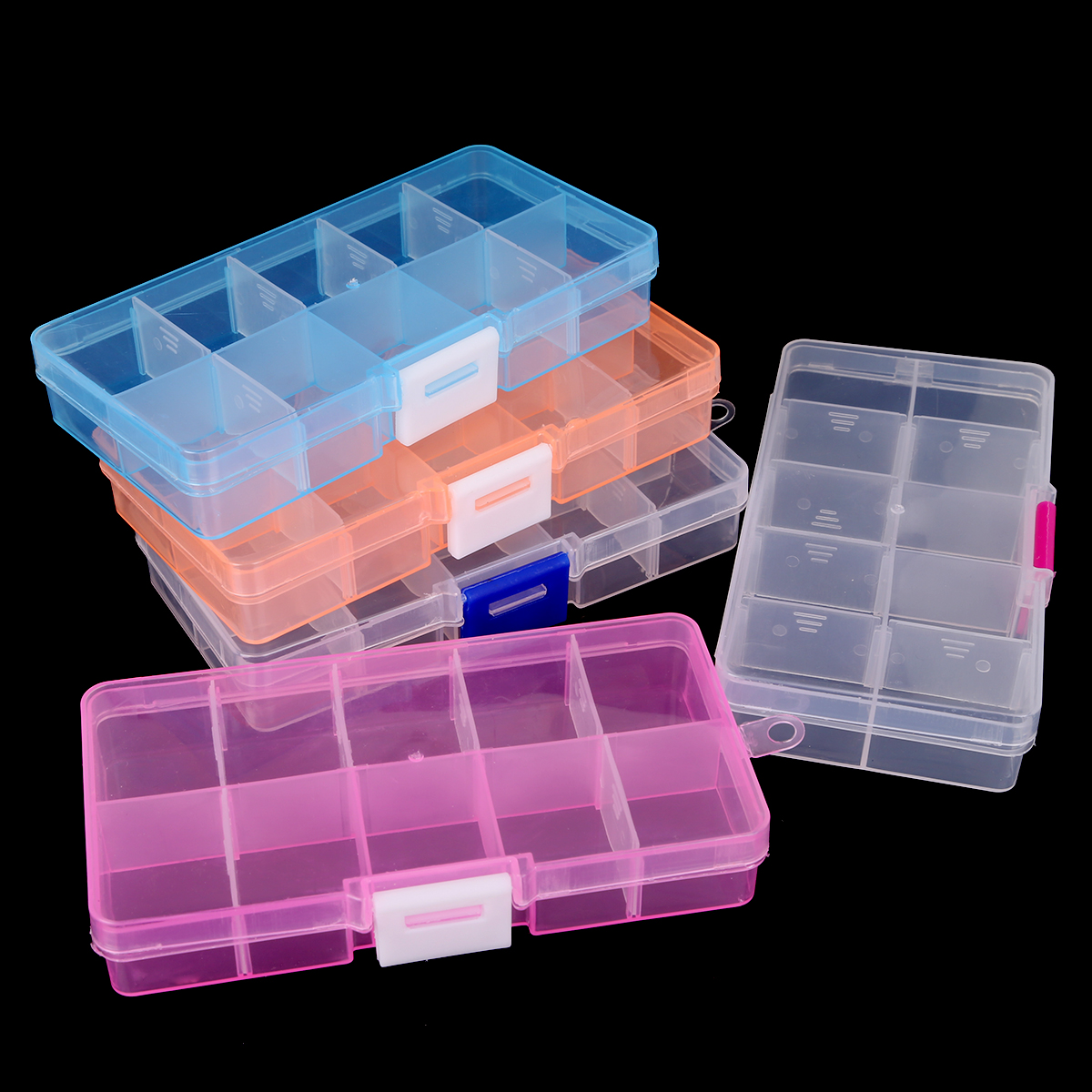10 Slots Adjustable Transparent Jewelry Storage Box Ring Earring Beads Portable Plastic Organizer Case Bins