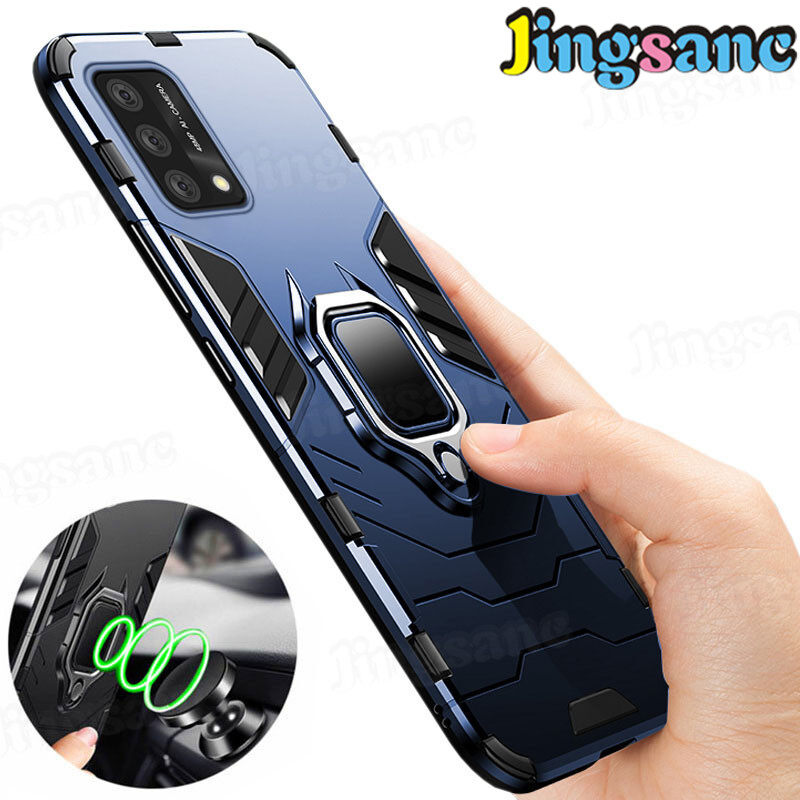 Jingsanc For OPPO A74/A95 Case Shockproof Casing With 360 Rotating Magnetic Car Holder Hard PC+Soft Silicone Frame Protection Back Cover
