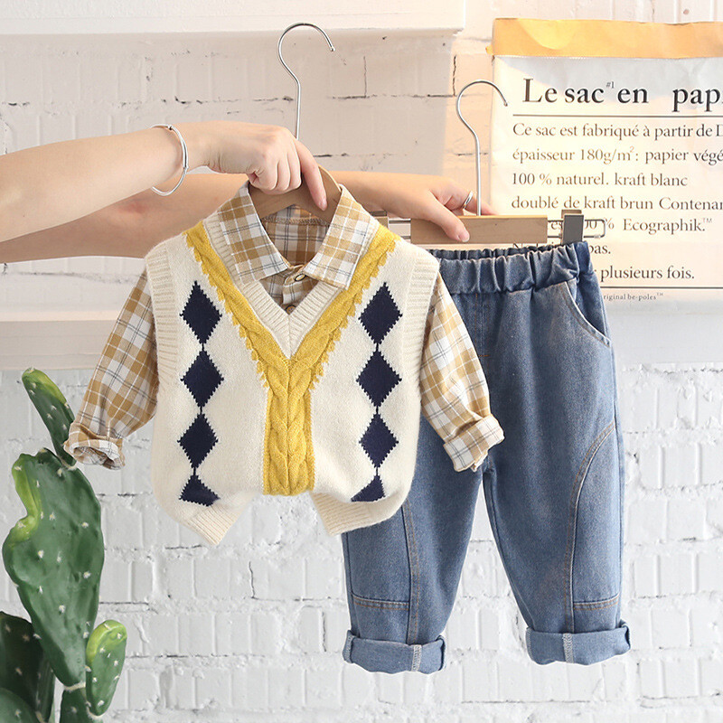 DIIMUU 3 Cái Trẻ Sơ Sinh Trang Phục Cho Trẻ Em Trai Quần Áo Vest + Áo Sơ Mi + Quần Trẻ Em Bộ Quần Áo Trẻ Em Bé Trai Trang Phục Phù Hợp Với