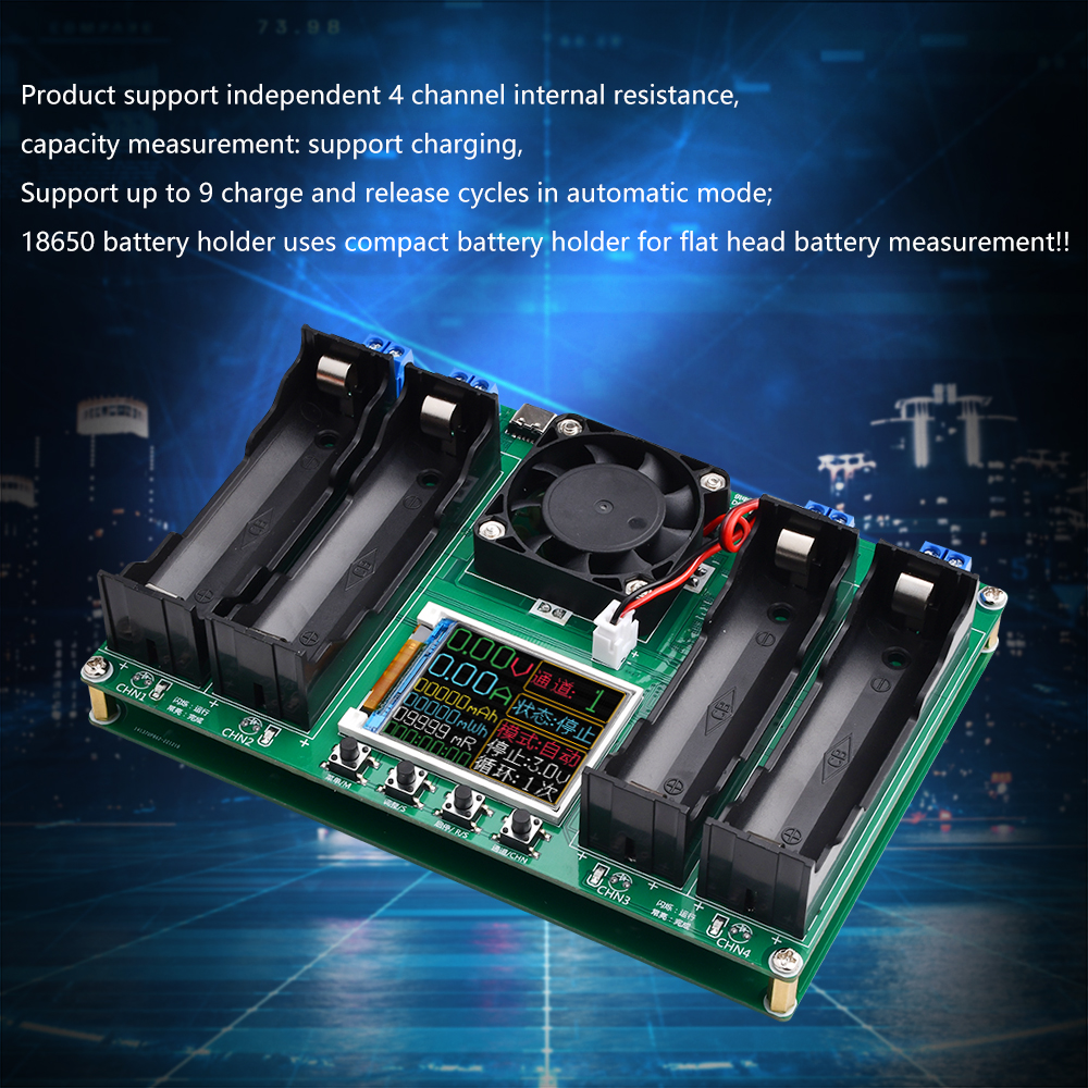 KKmol Single Channel/4 Channel 18650 Dung lượng pin Đầu dò điện trở trong Bộ sạc và xả tự động Loại cổng c Đo sạc và xả 1~9 chu kỳ Điều chỉnh sạc và xả