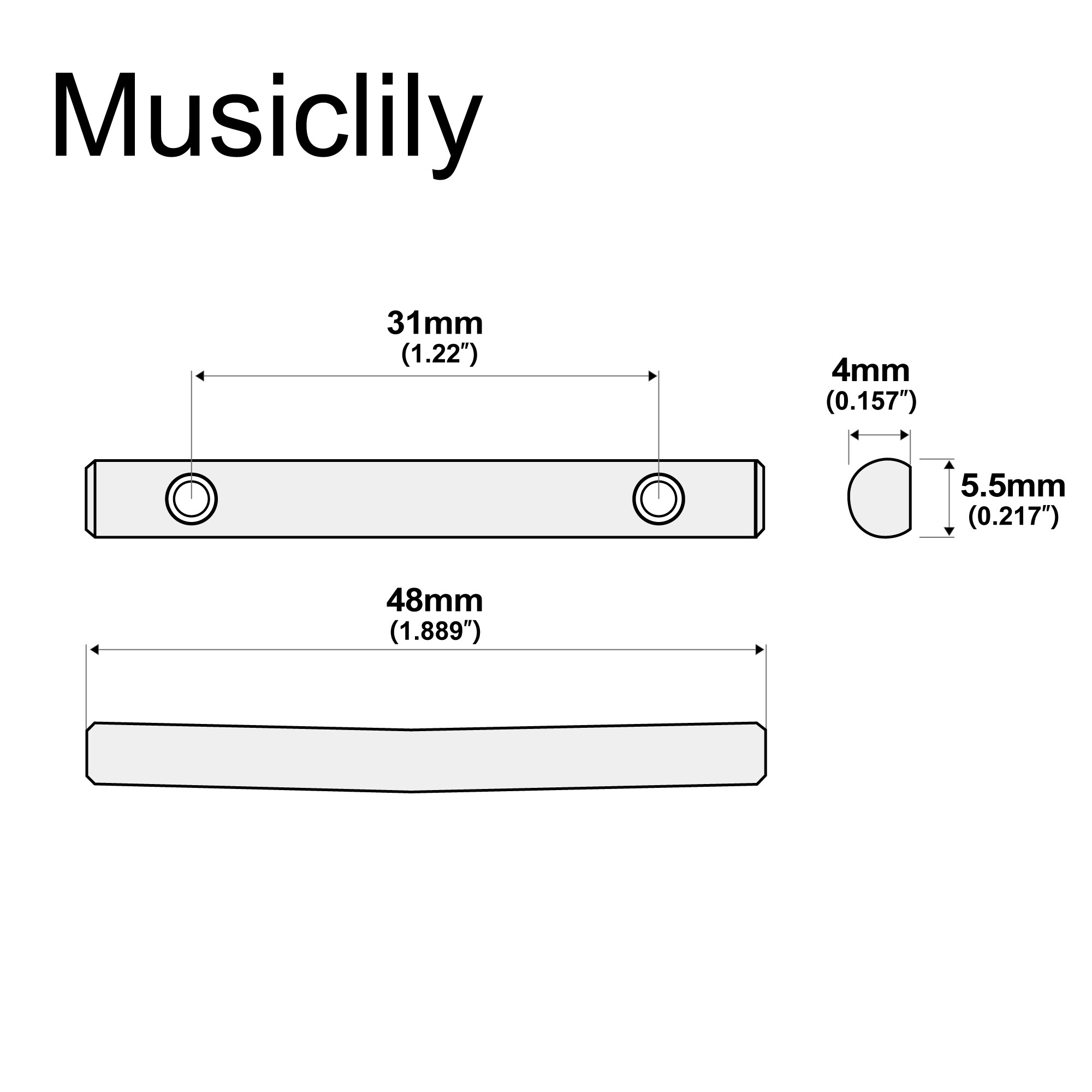 Musiclily Pro 48mm Brass Guitar String Retainer Bar String Trees String Guides for Floyd Rose Double Locking Tremolo Bridge System