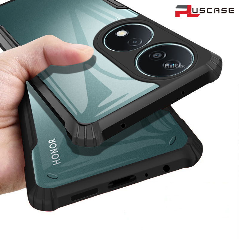 PlusCase for Honor X7b 5G Case Air Cushion Hard Crystal Clear Back Soft Border Shockproof Full Protection Phone Casing