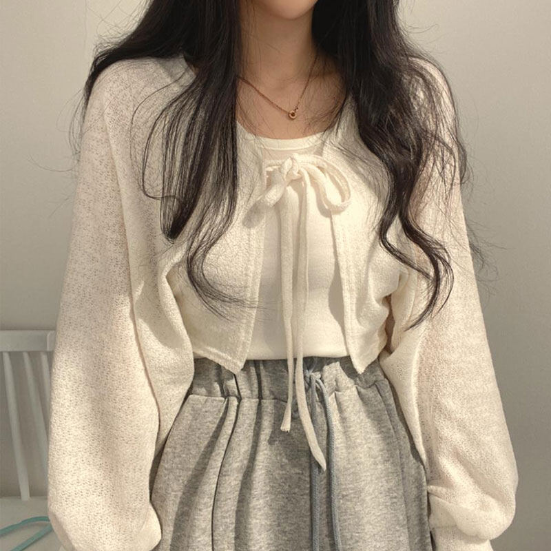 Guima Everything goes with the design sense of banding lantern sleeve short thin cardigan jacket woman