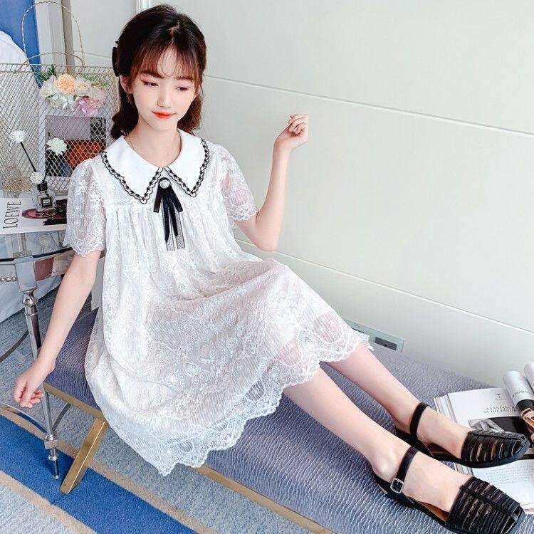 PearlPiggy Girl dress summer princess dress children white western style little girl gauze skirt big child skirt PP1824D0463