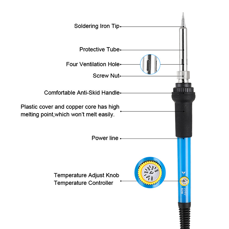 [Ready stock] KIPRUN Soldering Iron Kit Electronics 15 Pieces Set 60W Adjustable Temperature Welding Tool, 5 Soldering Tips, Desoldering Pump w/ heater, Soldering Iron Stand, Tweezers, Excellent for Home