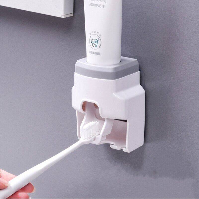 YESPERY Magnetic Suction Toothcup Holder Toothpaste Dispenser Toothpaste Squeezer Toothbrush Holder Double Hole Wall Toothbrush Organizer Bathroom Accessories