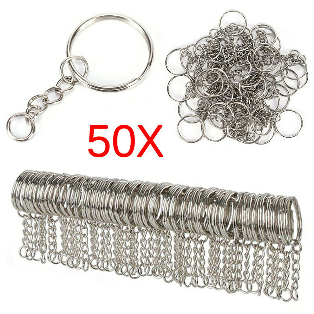 [Cutewomen2020] 50pcs 25mm Polished Silver Keyring Keychain Split Ring Short Chain Key Rings Diy