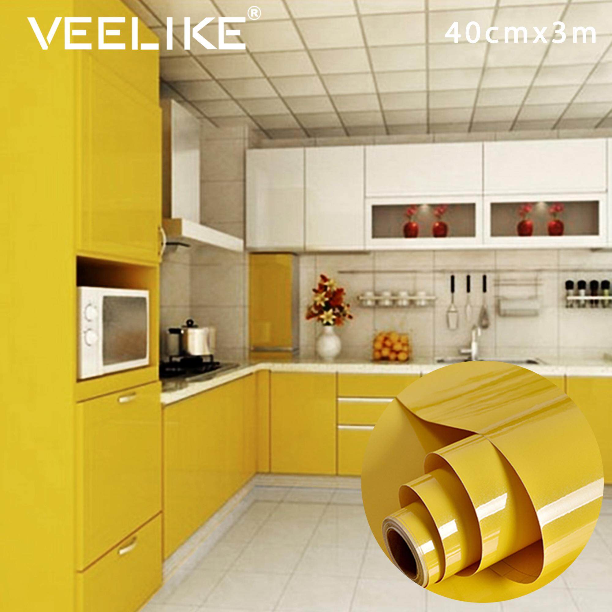 Veelike Glossy Kitchen Cabinet Wallpaper Self Adhesive Wall Stickers Waterproof Oil-proof Contact Paper for Kitchen Countertops Peel and Stick Vinyl Removable 40cm×3m