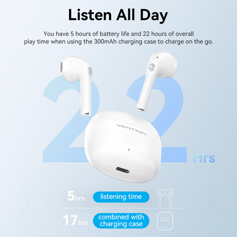 Vention Wireless Earbuds Bluetooth Earphone  5.3 stable transmission real wireless Bluetooth Smart Noise Reduction Sweatproof Wireless Earbuds in-Ear Mini headset strong endurance Microphone Touch Control TWS True Wireless Earphones