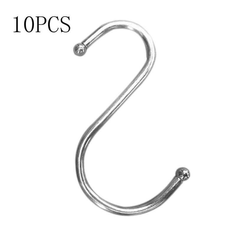 10pcs Stainless Steel Round S Shaped Hooks House Kitchen Pot Pan Hanger Clothes Storage Rack Tool
